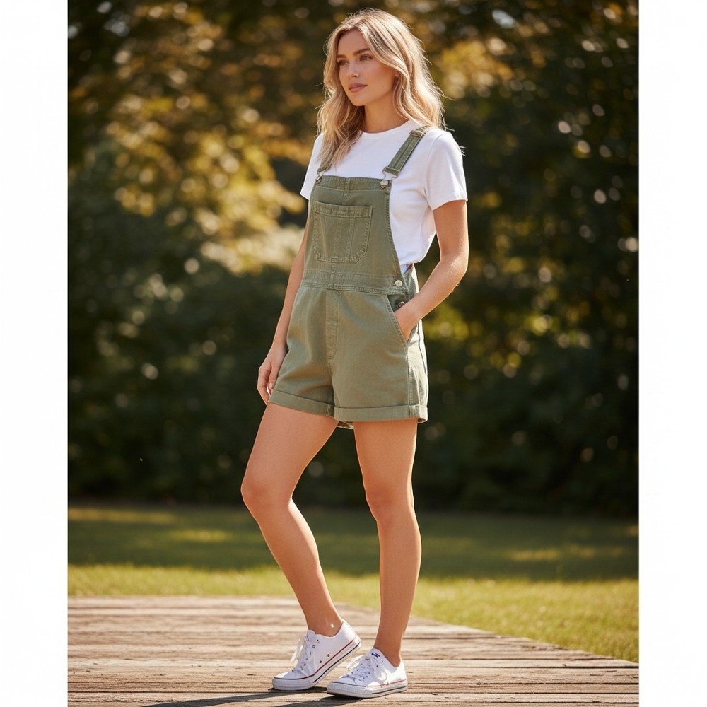 Billabong Wild Pursuit Short Overalls Avocado Green J204TBWI Womens Small NWT